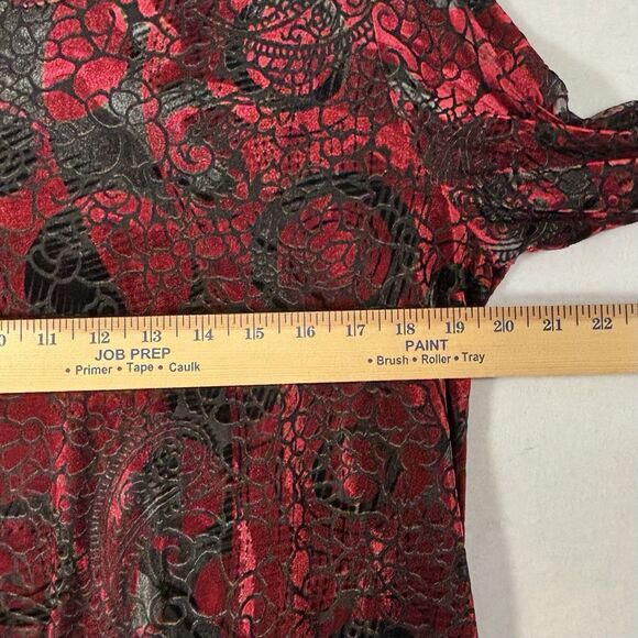 Burnout Top Red Velvet Black Lace Semi Sheer Whimsigoth Witchy - Picture 6 of 9